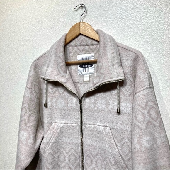 Vintage Aztec white & cream fleece long coat with drawstrings - Picture 1 of 16